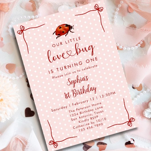 Invitation Whimsical Ladybug Love Bug Girl 1st Birthday