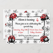 Invitation Whimsical Ladybugs Anniversaire (Devant / Derrière)