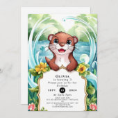 Invitation Whimsical Lake Otter Anniversaire (Devant / Derrière)