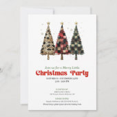 Invitation Whimsical leopard and plaid Christmas tree invite (Devant)