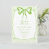 Invitation Whimsical Lime Watercolor Bow Stripe Bridal Shower (Debout devant)