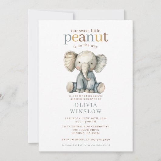 Invitation Whimsical Little Elephant Baby Shower (Devant)