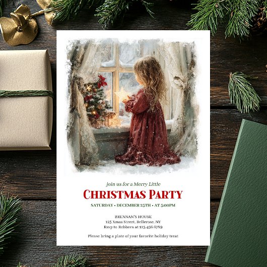 Invitation Whimsical little girl holding shining star digital