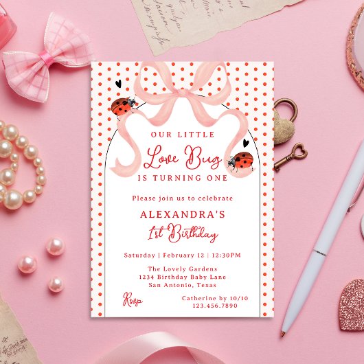 Invitation Whimsical Little Love Bug Ladybug 1st Birthday