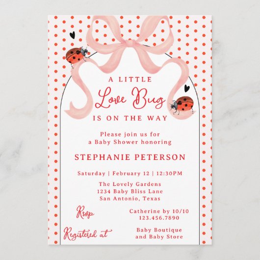 Invitation Whimsical Little Love Bug Ladybug Girl Baby Shower (Devant)