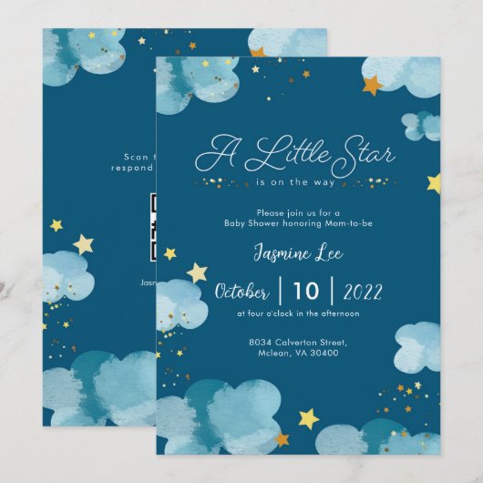 Invitation Whimsical Little Star Baby shower (Devant / Derrière)