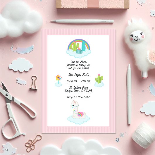 Invitation Whimsical Llama et Rainbow Anniversaire de enfant 