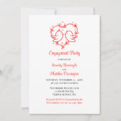Invitation Whimsical Lovebirds Boho Red Love Heart Engagement (Devant)