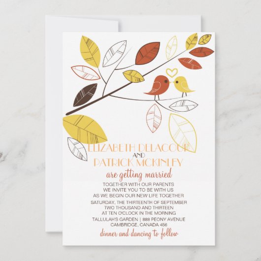 Invitation Whimsical Lovebirds Mariage (Devant)
