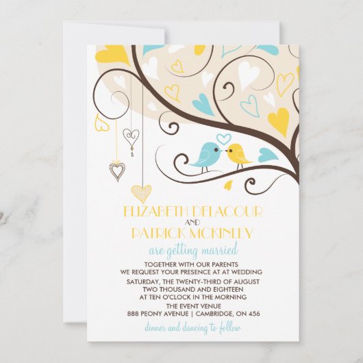 Invitation Whimsical Lovebirds Mariage (Devant)