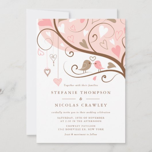 Invitation Whimsical Lovebirds Mariage (Devant)