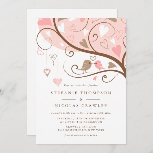 Invitation Whimsical Lovebirds Mariage (Devant / Derrière)