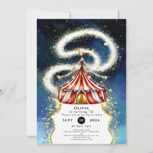 Invitation Whimsical Magic Circus Anniversaire (Devant)