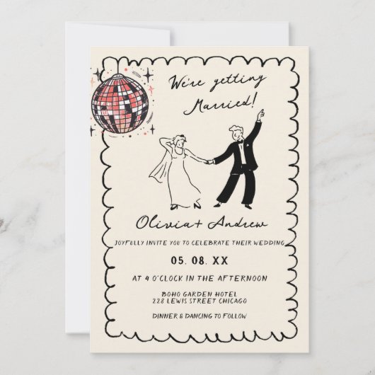 Invitation Whimsical Main dessinée Retro Photo Funky Mariage (Devant)