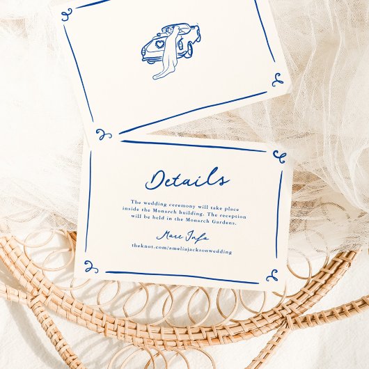 Invitation Whimsical Main Drake Navy Blue Détails du Mariage