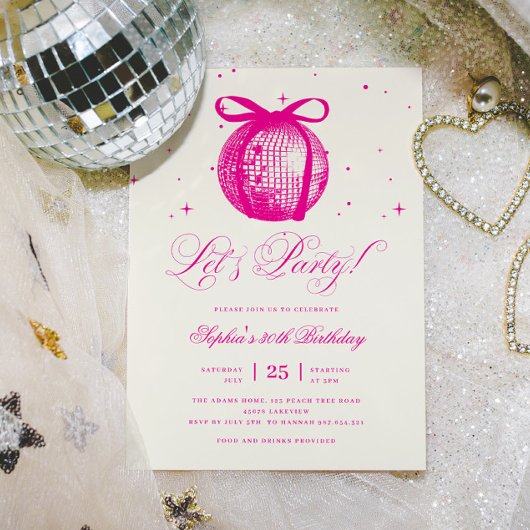 Invitation Whimsical Main Tirée Disco Rose N'Importe Quel Âge