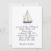 Invitation Whimsical manuscrit Marine Blue Sailboat Mariage (Devant)