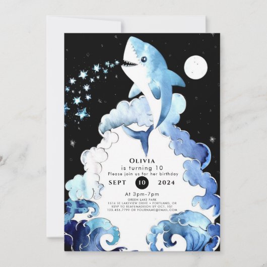 Invitation Whimsical Marine Fun Requin Anniversaire (Devant)