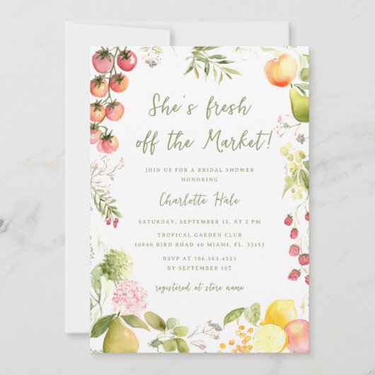 Invitation Whimsical Market Farmers Bridal Shower (Devant)