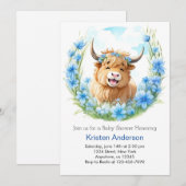 Invitation Whimsical Meadow Highland Cow Boy Baby shower (Devant / Derrière)