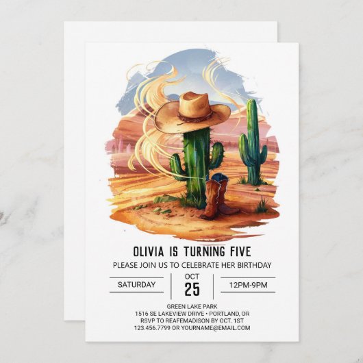 Invitation Whimsical mignon Cowboy Anniversaire (Devant / Derrière)