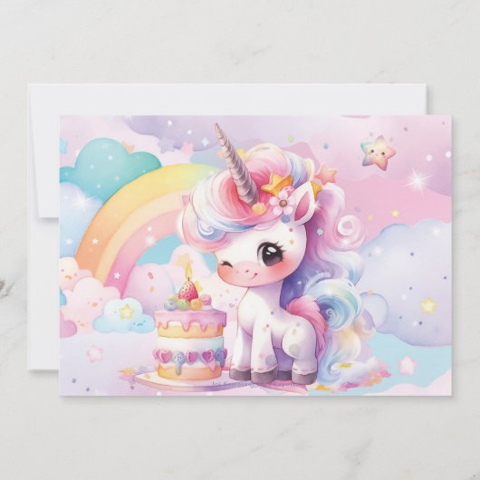 Invitation Whimsical mignon Rainbow Unicorn Image d'anniversa (Dos)