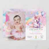 Invitation Whimsical mignon Rainbow Unicorn Image d'anniversa (Devant / Derrière)