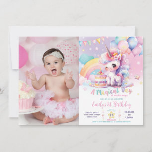 Invitation Whimsical mignon Rainbow Unicorn Image d'anniversa