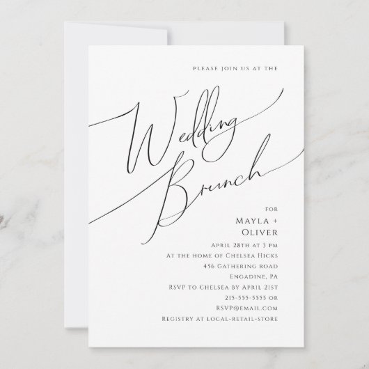 Invitation Whimsical minimaliste Script Mariage Brunch (Devant)