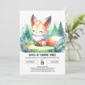 Invitation Whimsical Modern Fox Anniversaire numérique (Debout devant)