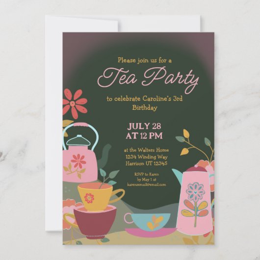 Invitation Whimsical Moody Tea Party (Devant)