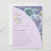 Invitation Whimsical Moon Purple C'est un Baby shower garçon (Devant)
