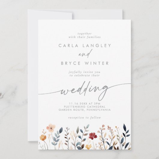 Invitation Whimsical Multicolor Wildflower Front Back Wedding (Devant)