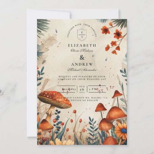 Invitation Whimsical Mushroom Forest Wedding (Devant)