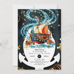 Invitation Whimsical Nautical Pirate Ship Anniversaire