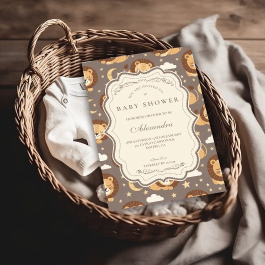 Invitation Whimsical Neutral Safari Lion Baby Shower