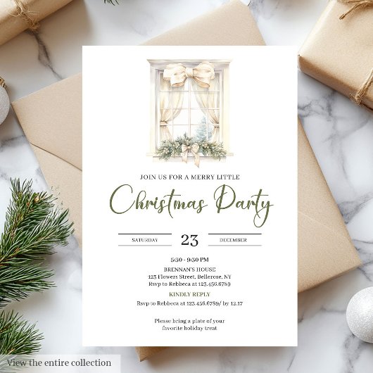 Invitation Whimsical Neutral Sage Beige Christmas Party
