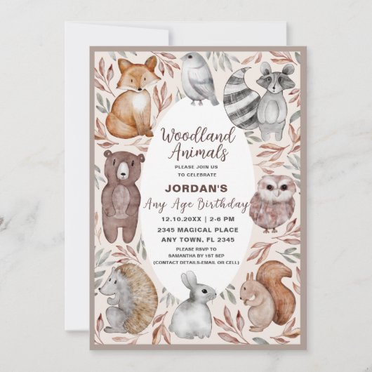 Invitation Whimsical N'importe quel âge Bois Animaux Fête d'a (Devant)