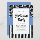 Invitation Whimsical noir blanc et violet Anniversaire (Devant / Derrière)