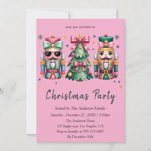 Invitation Whimsical Nutcracker& Christmas Tree Holiday Party (Devant)