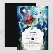 Invitation Whimsical Ocean sous-marine Tortue Anniversaire (Devant / Derrière)
