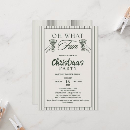 Invitation Whimsical Oh What Fun Cocktail Christmas Party  (Devant/Arrière en situation)