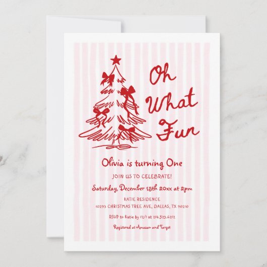 Invitation Whimsical Oh What Fun Girl 1st Birthday Party (Devant)