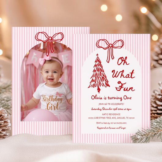 Invitation Whimsical Oh What Fun Girl 1st Birthday Photo