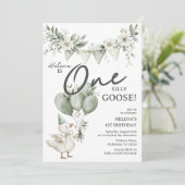 Invitation Whimsical One Silly Goose 1st Birthday (Debout devant)