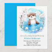 Invitation Whimsical Otter Aquarelle Baby shower garçon (Devant / Derrière)