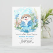 Invitation Whimsical Otter Aquarelle Baby shower garçon (Debout devant)