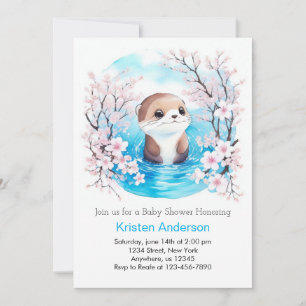 Invitation Whimsical Otter Blue Bliss Baby shower garçon