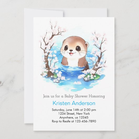 Invitation Whimsical Otter Paradise Boy Baby shower (Devant)