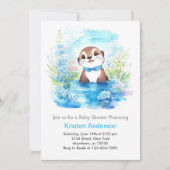 Invitation Whimsical Otter's Blue Floral Boy Baby shower (Devant)